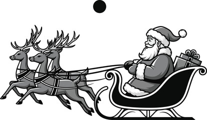 Santa claus riding in sleigh pulled by reindeer under a moonlit sky © mhk365