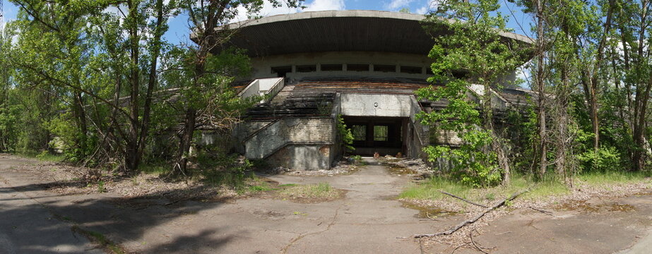 Panorama of Abandoned Avanhard Stadium in Pripyat Ghost Town