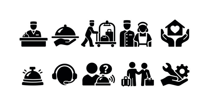 Collection of hotel service icons representing hospitality and guest assistance