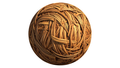 Obraz premium Woven sphere brown straw randomly intertwined, creating a round textured form isolated against black background