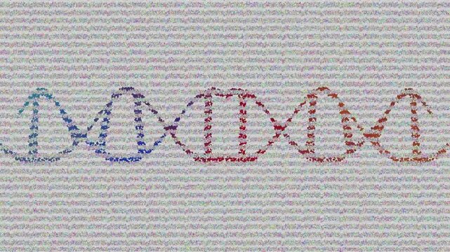 Animation of dna over glitch and grey background
