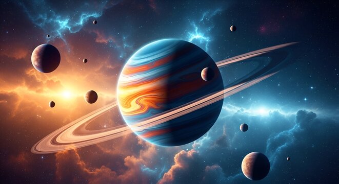 ethereal shani jayanti background with planet saturn and nebula