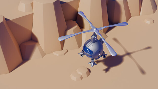 Helicopter above desert. 3d render illustration.