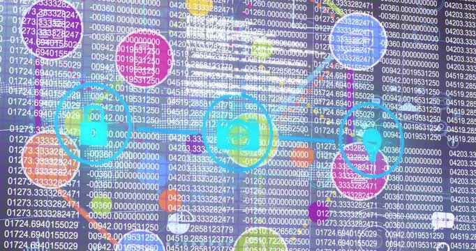 Animation of financial data processing over globe and financial data processing