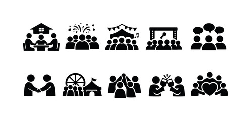 Fototapeta premium Collection of diverse group activity icons representing community and celebration