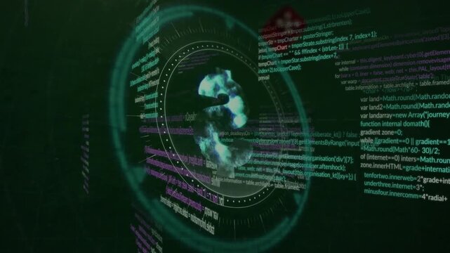 Animation of data processing over dollar symbol and dices