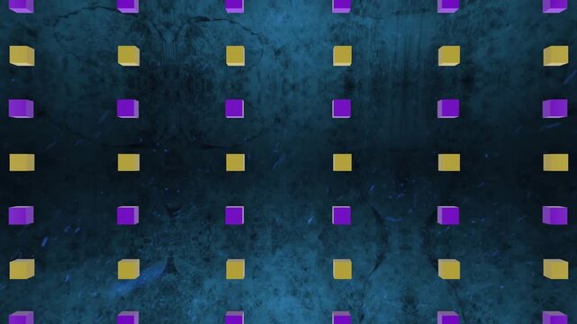 Animation of cubes over sparkles on blue background