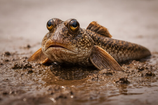 Mudskipper Fish in Mangrove Forest Close Up, Amphibious Wildlife on Mud &ndash; High Detail Nature Photography