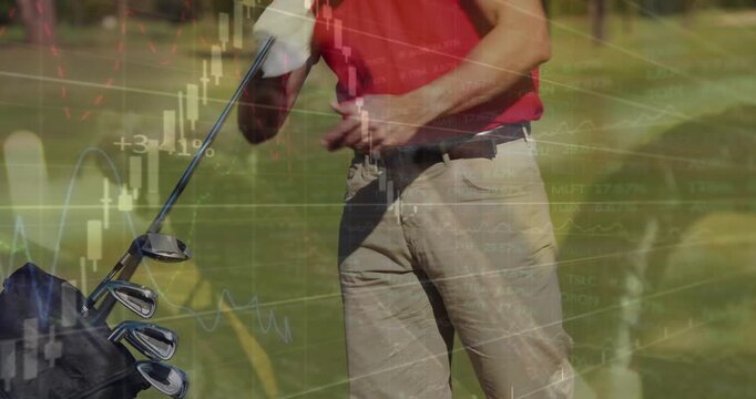 Animation of data processing over male golf player on golf course