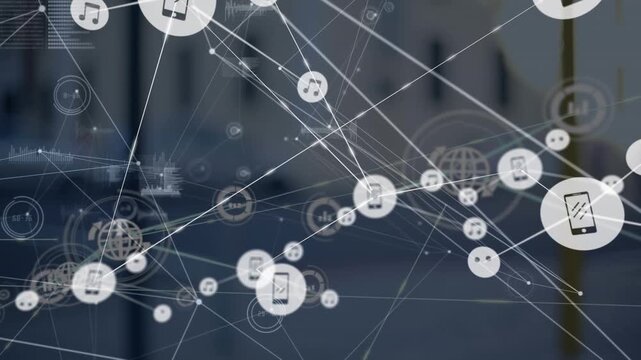 Animation of network of connections over cityscape