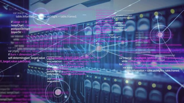 Animation of network of connections with digital data processing over computer servers