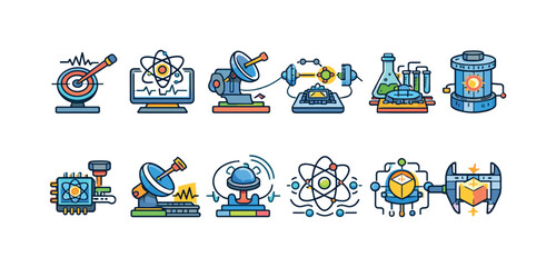 Obraz premium Collection of science and technology icons representing research and innovation