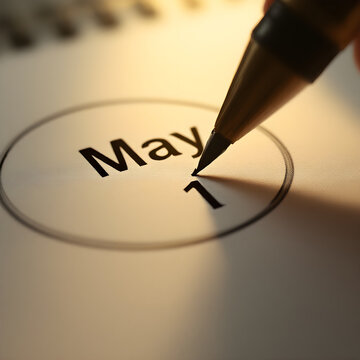 Calendar marking May 1st with a pen