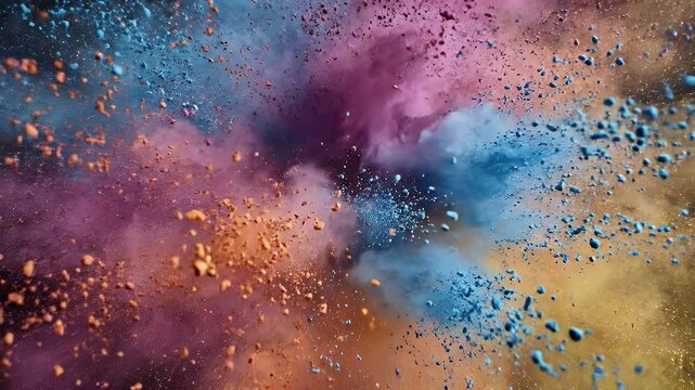 Vivid colored powder exploding outward in a starburst pattern against a dark background
