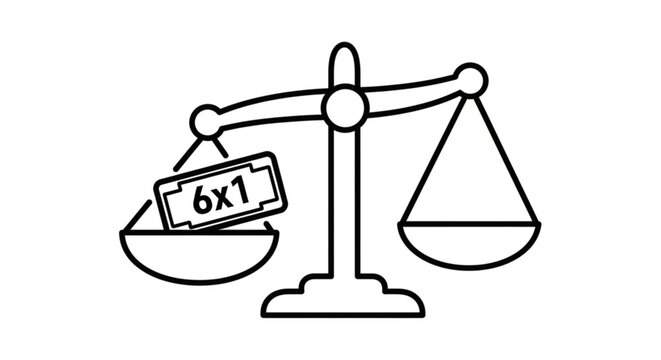 Desigualdade trabalhista representada por balan&ccedil;a e 6x1