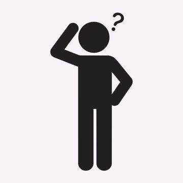 Stick Figure Scratching Head Icon Confusion Thinking Problem Pictogram Clean Minimal Silhouette Vector