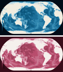 World Pacific Centered Bathymetric Ocean Depth Map - Natural Earth Projection - Scalable Multi-Color Seafloor Relief Topography with Depth Legend Showing Continental Shelves Mid-Ocean Ridges and © Ana Krasavina