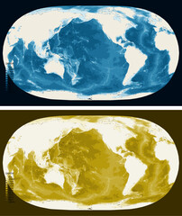 World Pacific Ne2 Natural Earth 2 Bathymetric Ocean Depth Map - Mercator Projection - Scalable Multi-Color Seafloor Relief Topography with Depth Legend Showing Continental Shelves Mid-Ocean Ridges © Ana Krasavina