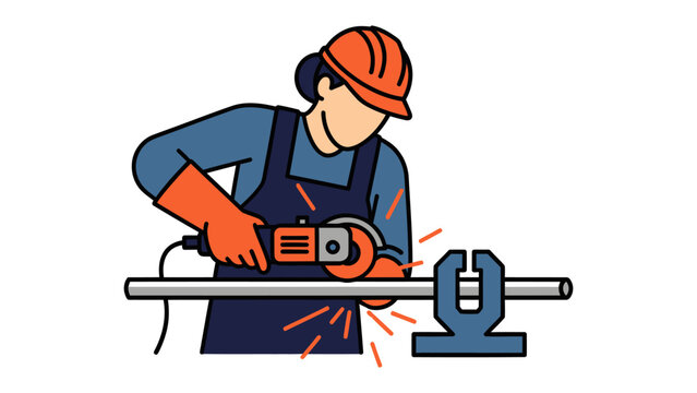 Precision Work with Angle Grinder: A skilled worker meticulously uses an angle grinder to shape a metal pipe, demonstrating precision, focus, and a strong work ethic.