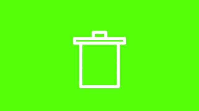 Trash bin icon against vibrant backdrop: A simple outline of a wastebasket icon on a vivid green background, embodying concepts of disposal and environmental consciousness.
