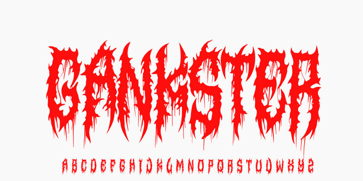 Gankster Font An extreme underground metal font with sharp chaotic forms, perfect for brutal music and dark artwork.vector grunge illustration 