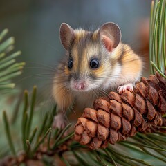 Fototapeta premium Adorable Mouse Among Pine Cones