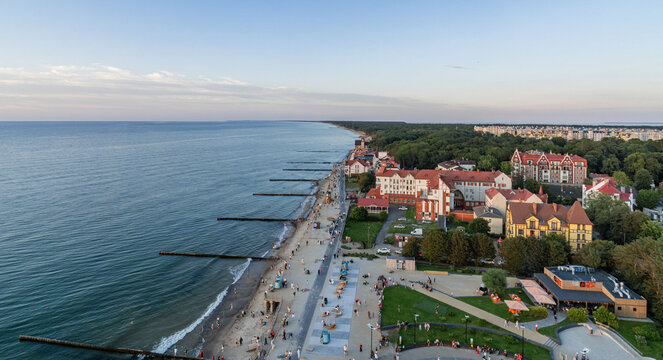 sandy beach on the embankment of Zelenogradsk