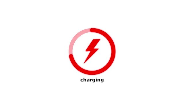 Battery charging animation with a power icon isolated on a white background.