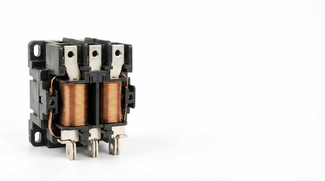 Electrical Contactor Relay Component with Copper Coils on White Background