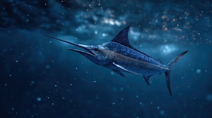 Obraz premium Majestic Swordfish Swimming in Deep Water