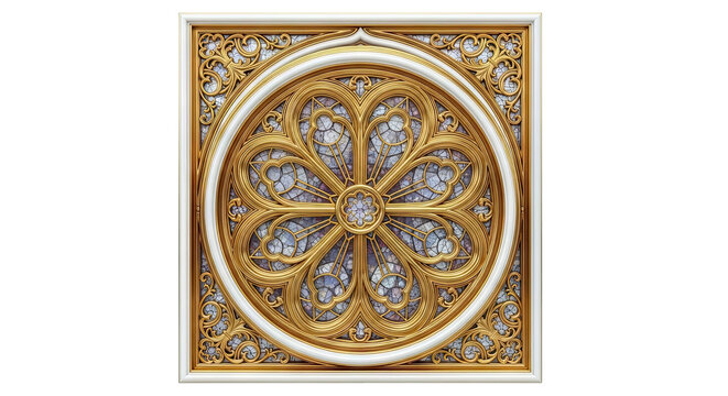 Gilded Rose Window with Intricate Geometric and Floral Patterns