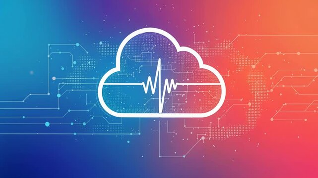 Animated cloud icon with a waveform representing data processing, voice control, and server technology