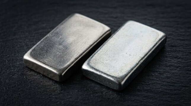 Platinum and palladium bar together on dark background, close-up, no faces, no text, no logos, PGM metals concept for investment brand or precious metals editorial, commercial use