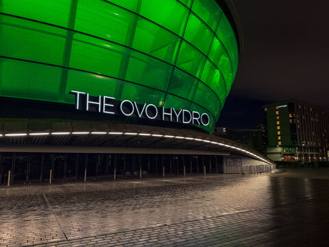 The Ovo Hydro Arena in Glasgow, Scotland, UK. Februari 15, 2026.