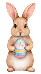 Obraz premium Easter bunny holding colorful egg spring celebration digital art whimsical style cute viewpoint festive theme