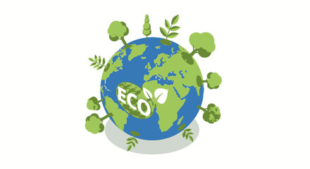 Obraz premium Eco friendly earth with green leaves and plants around it globally illustrating environmental conservation efforts closely.