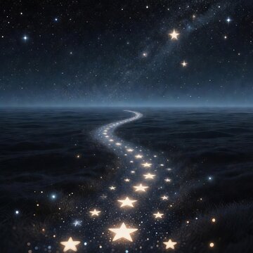 Starry Path A path of stars leading towards a distant horizon sy