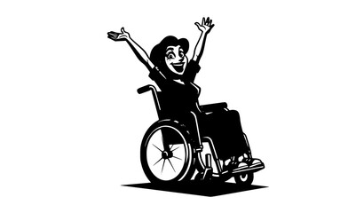 Naklejka premium Happy Disabled Woman in Wheelchair Celebrating Victory Dynamic Cartoon Vector Illustration on White