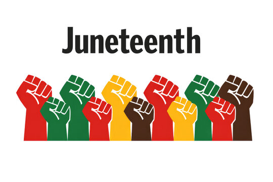Juneteenth Celebration with Raised Fists in Pan-African Colors Representing Freedom and Equality isolated PNG with Transparent Background