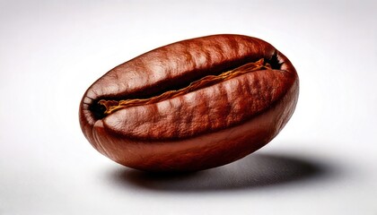 Single Roasted Coffee Bean on White Background with Shadow.