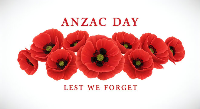 Anzac day poppy flowers isolated on white background
