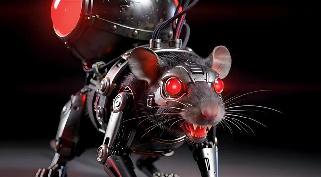 AI Security Concept: 3D Cybernetic Mechanical Rat carrying a Glowing Red Energy Core, Professional VFX Isolated Asset, 4K Stable Render on Black