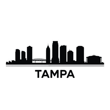 Silhouette of tampa skyline with the city name prominently displayed below
