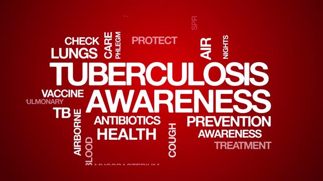 Tuberculosis awareness concept Animated Tag Word Cloud kinetic typography, Text Design Animation typography seamless loop video motion graphics Intro Wordart red background backdrop bg campaign