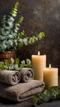 Spa setting with candles and plants creating a calm relaxing atmosphere for wellness and self care