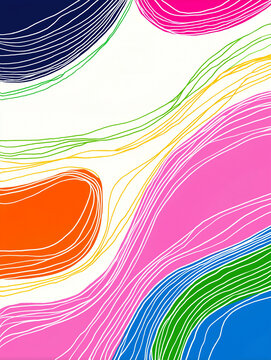 Abstract background  with hand-drawn lines in bold colors  against a clean white background.. Space for text. 