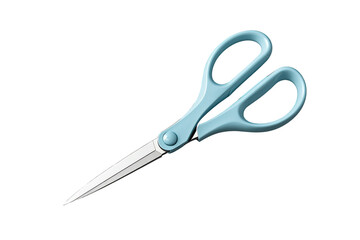 Obraz premium Light blue handle scissors with shiny steel blades, indispensable cutting tool for school, office, and crafting on a transparent background