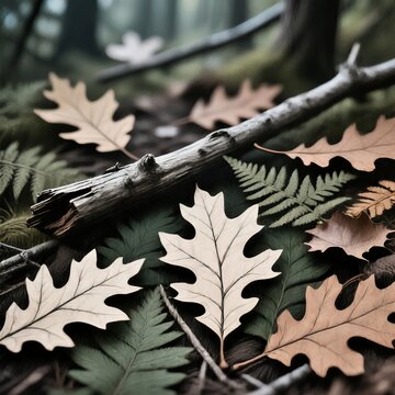 Forest Floor A print featuring hand drawn leaves twigs and fores