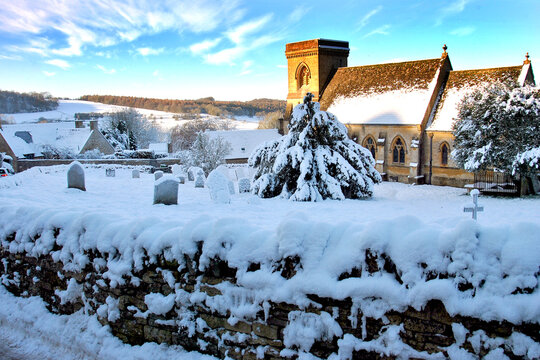 Snowshill St Barnabas Church In The Snow Cotswolds