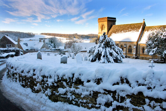 Snowshill St Barnabas Church In The Snow Cotswolds